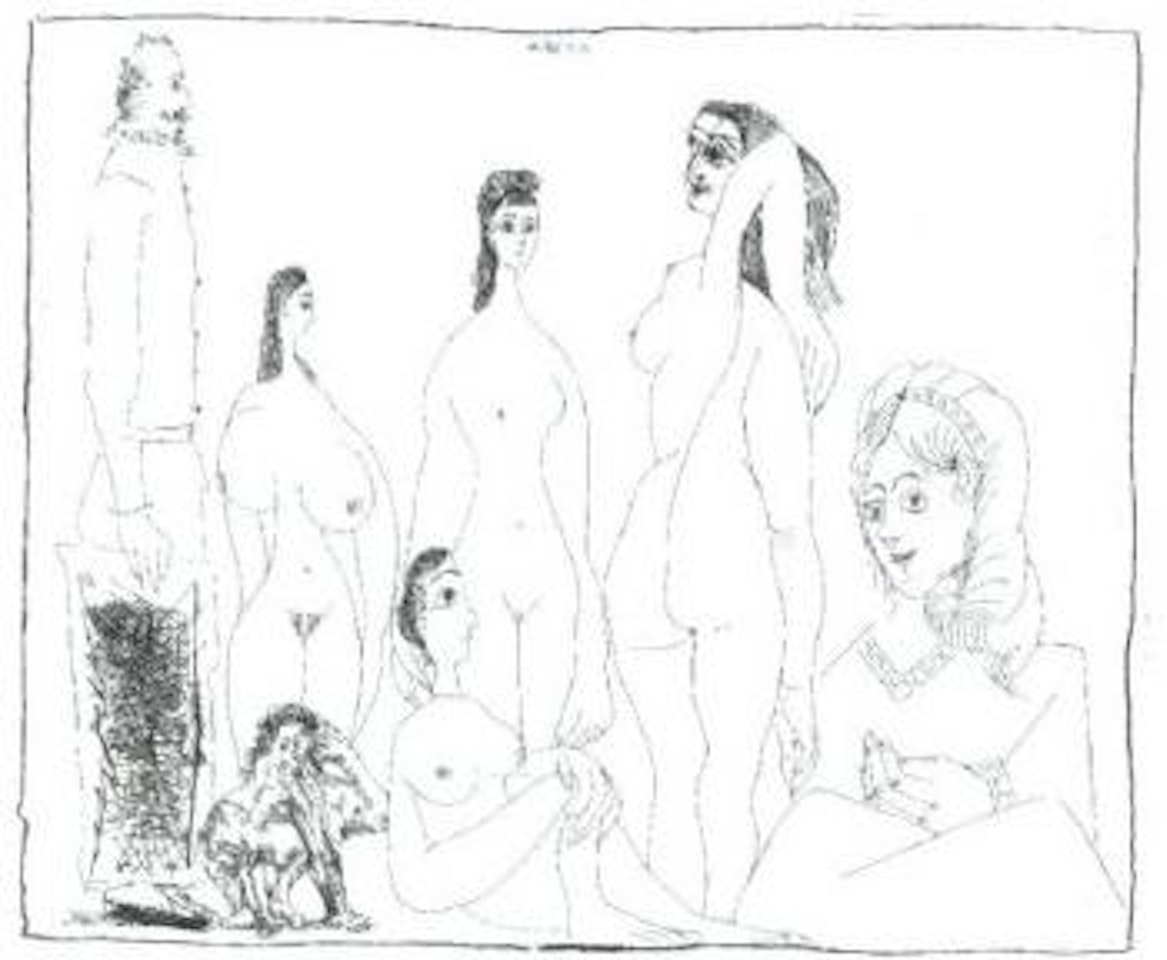 Peintre longiline avec des femmes, dont une petite pisseuse by Pablo Picasso