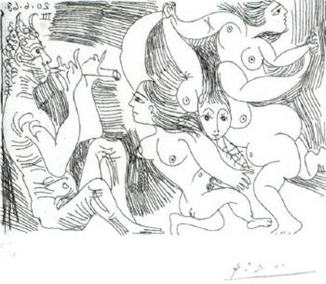 Faune flutiste et bacchantes by Pablo Picasso