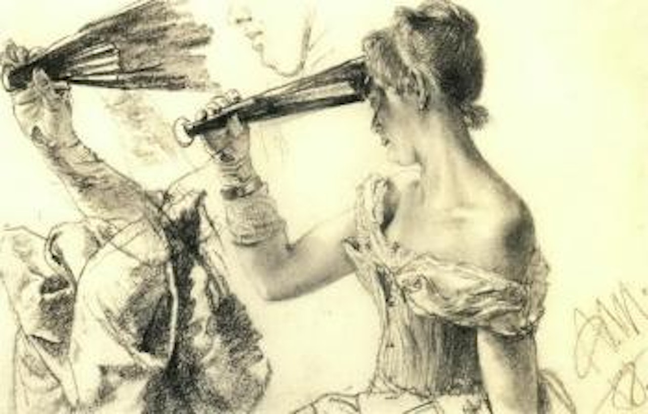 Study of a woman holding a fan by Adolph Menzel