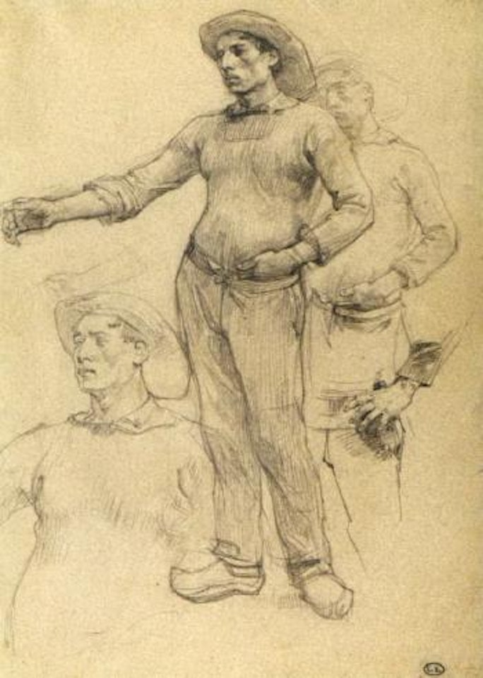 Study of a Breton fisherman standing by Léon Augustin Lhermitte