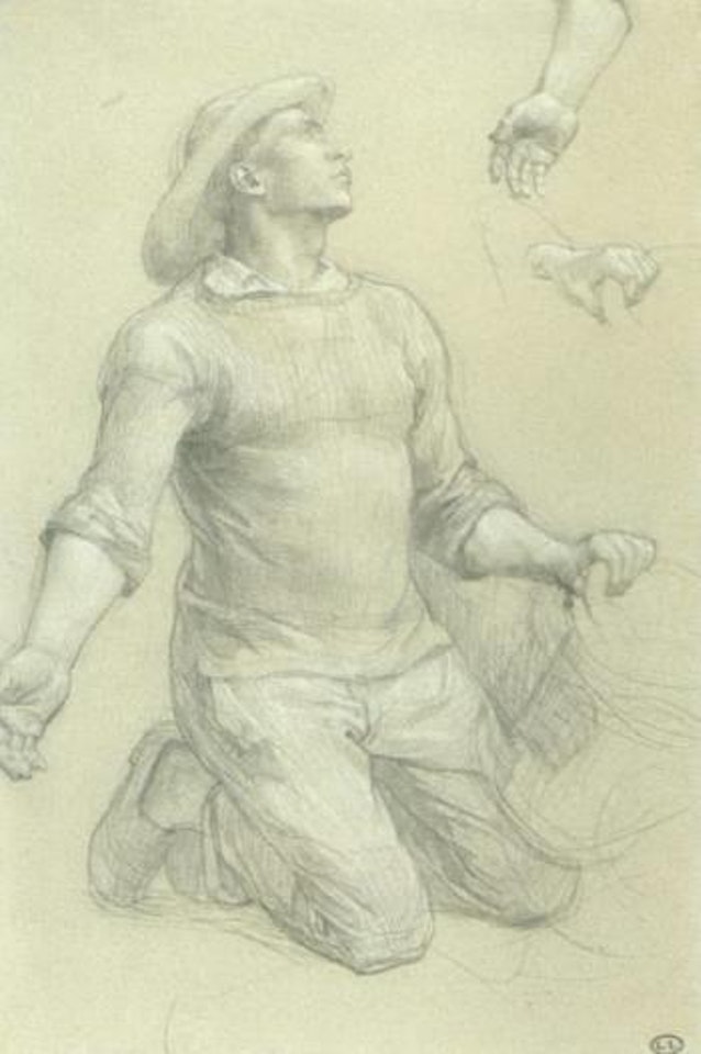Study of a Breton fisherman kneeling by Léon Augustin Lhermitte