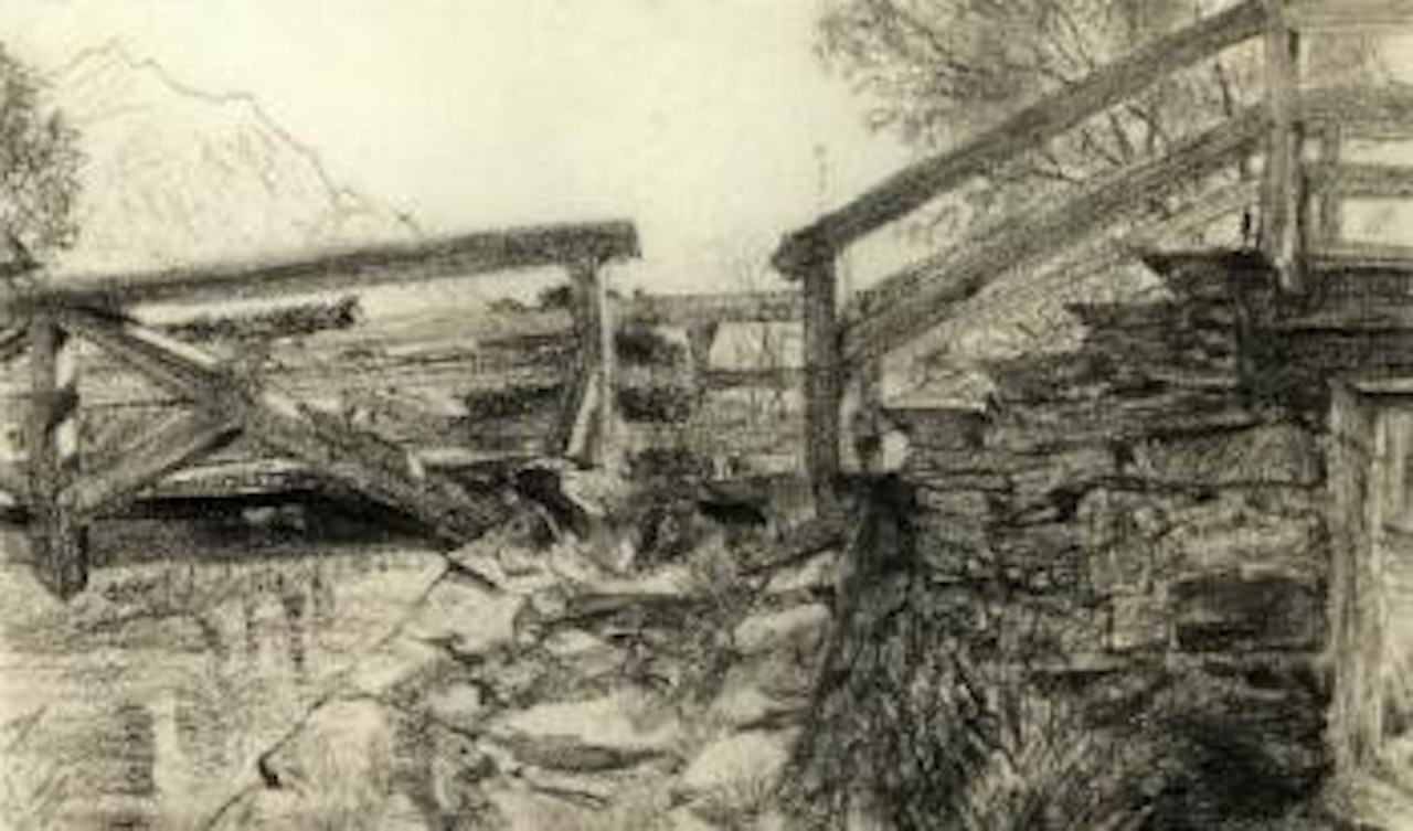 Study of a wooden bridge by Adolph Menzel