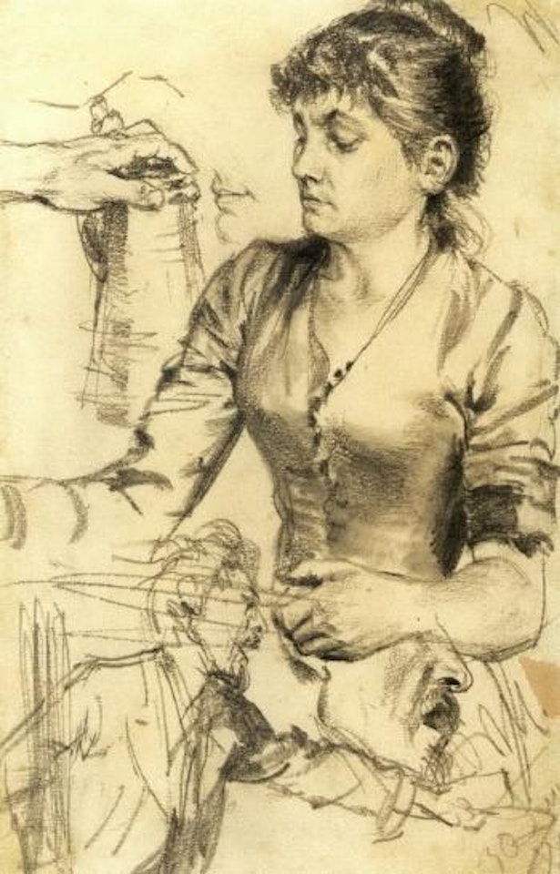 Study of a woman holding a stein by Adolph Menzel