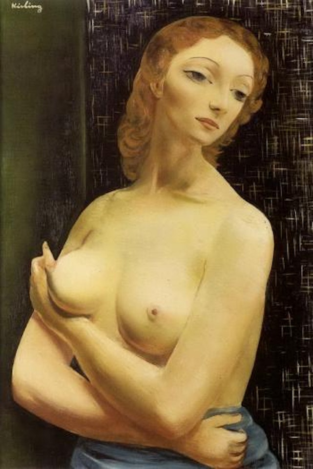 Portrait de Jeune femme au buste nu - Ingrid rouge by Moïse Kisling