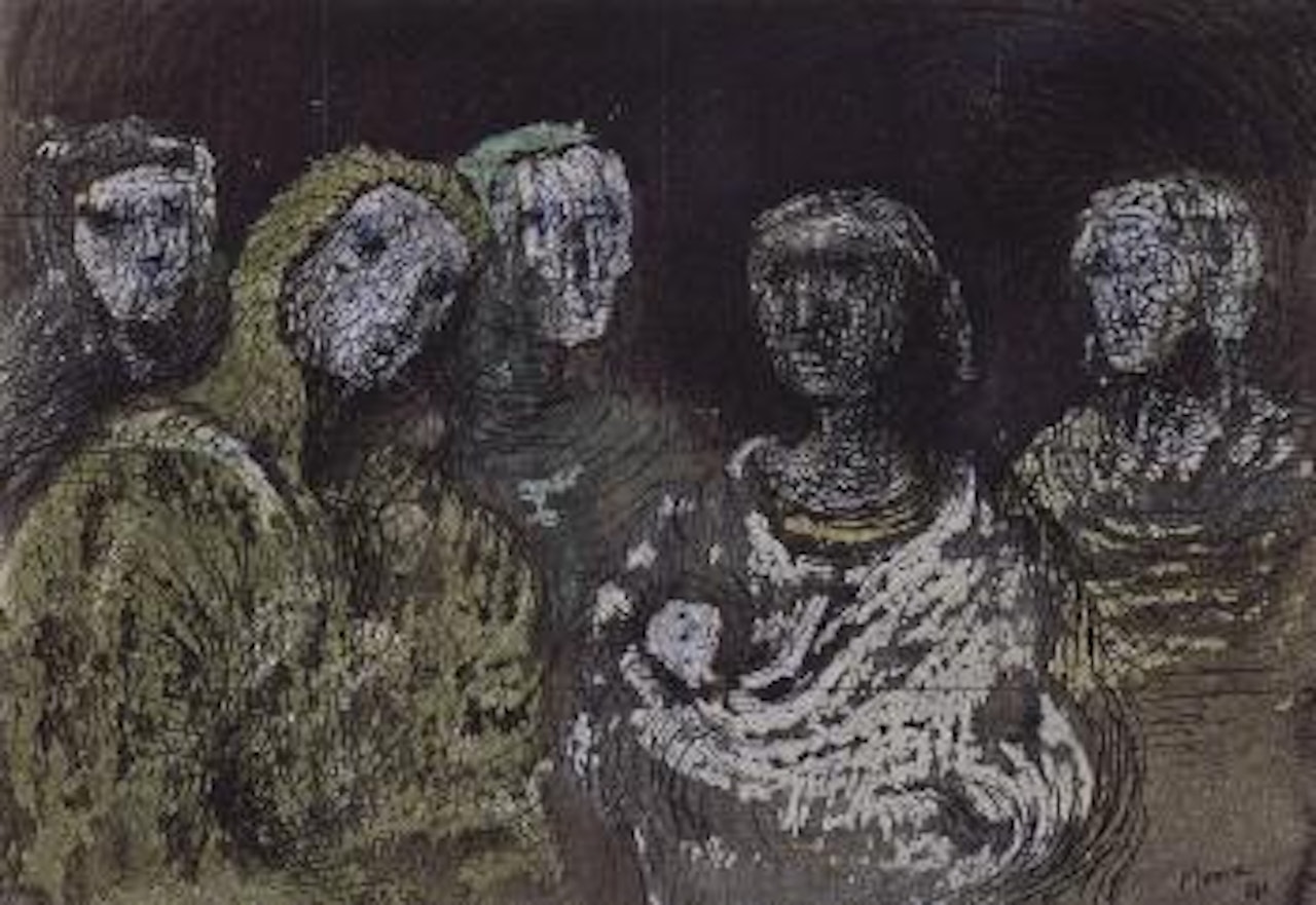 Figures in a shelter by Henry Moore