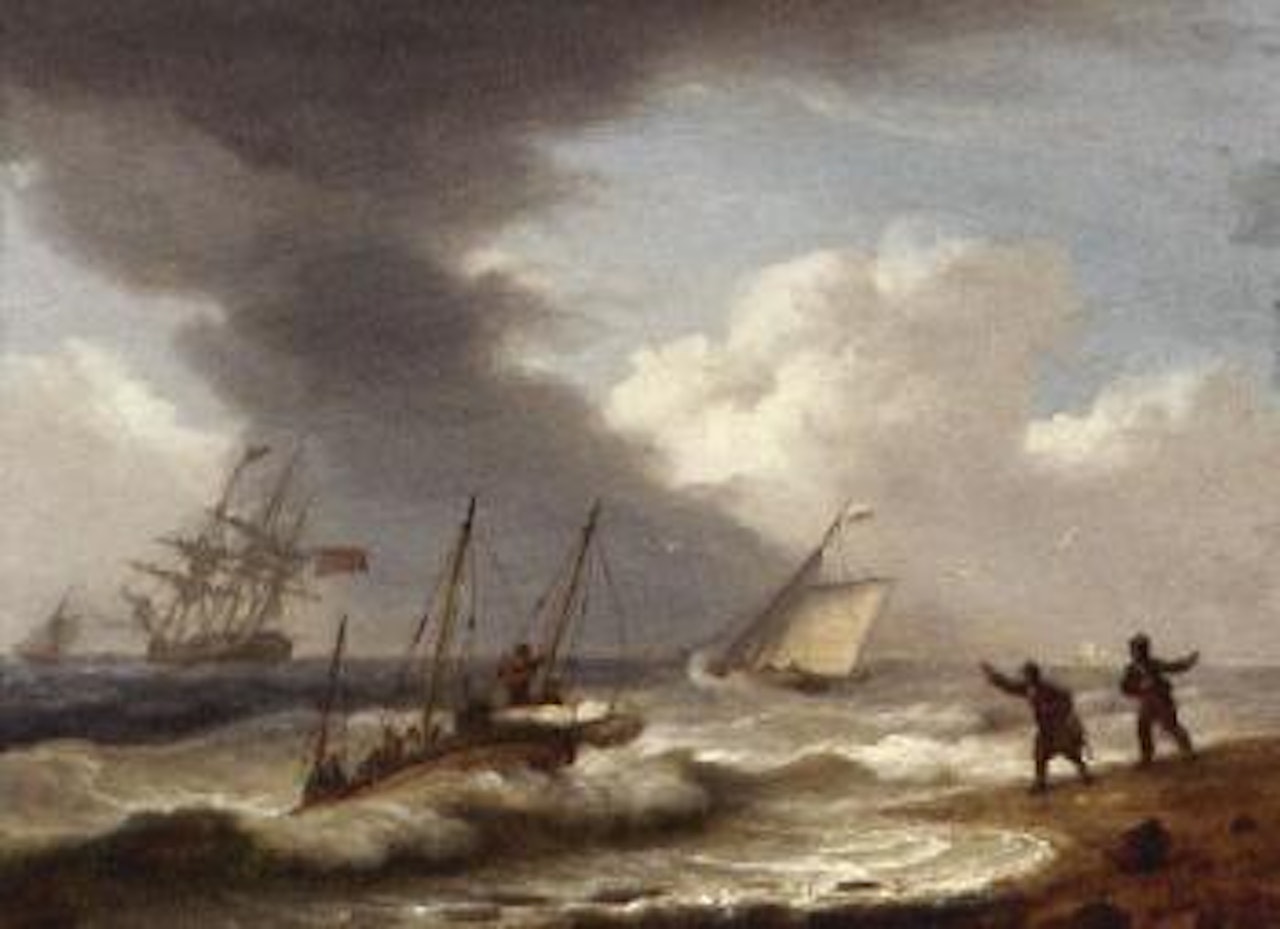 Frigate hove to offshore waiting for the pilot by Thomas Luny