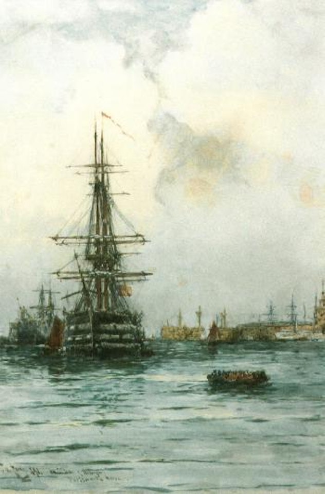 H.M.S Duke of Wellington, Portsmouth Harbour by Thomas Bush Hardy