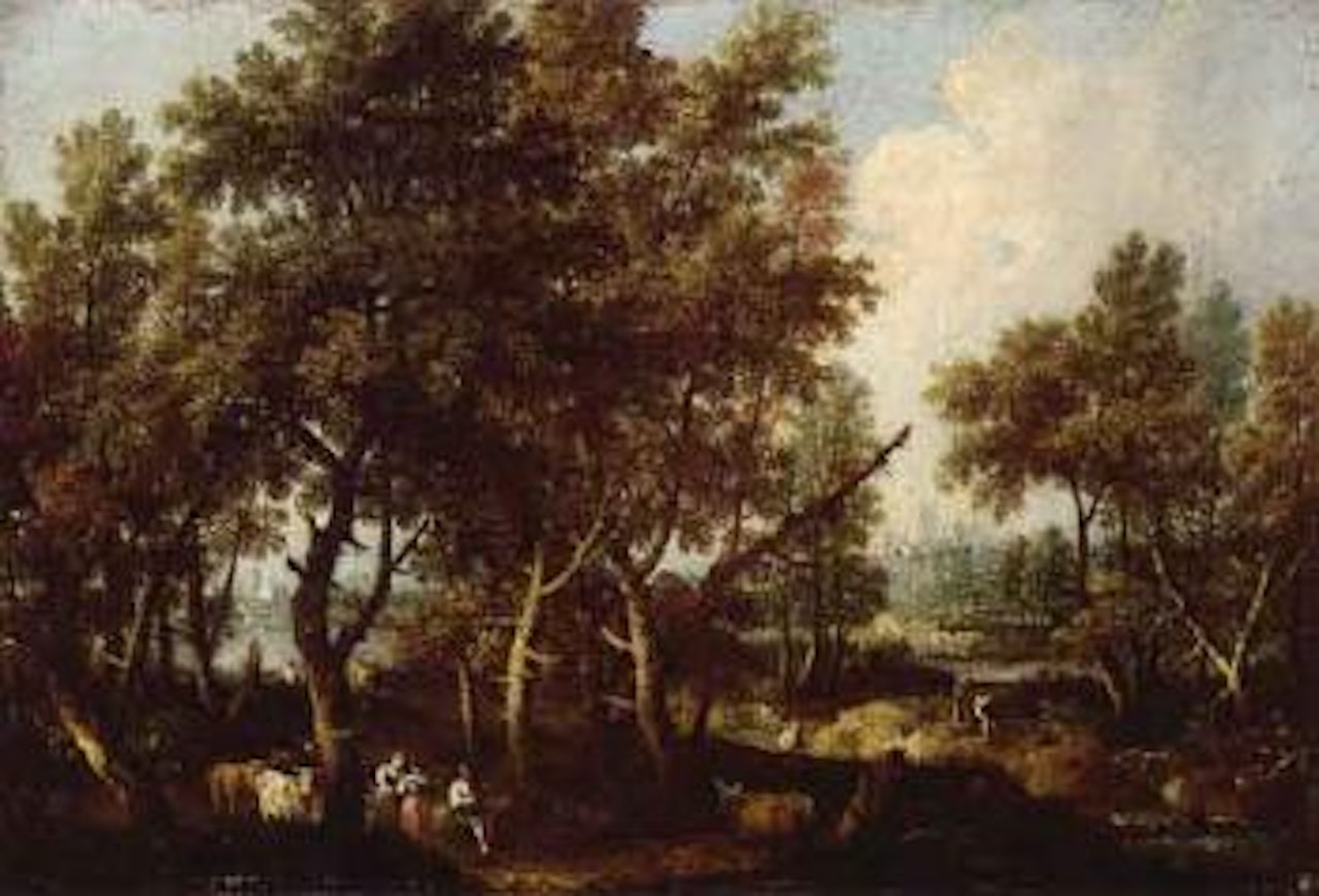 Pastoral landscape with figures and cattle rested by Giovanni Battista Cimaroli