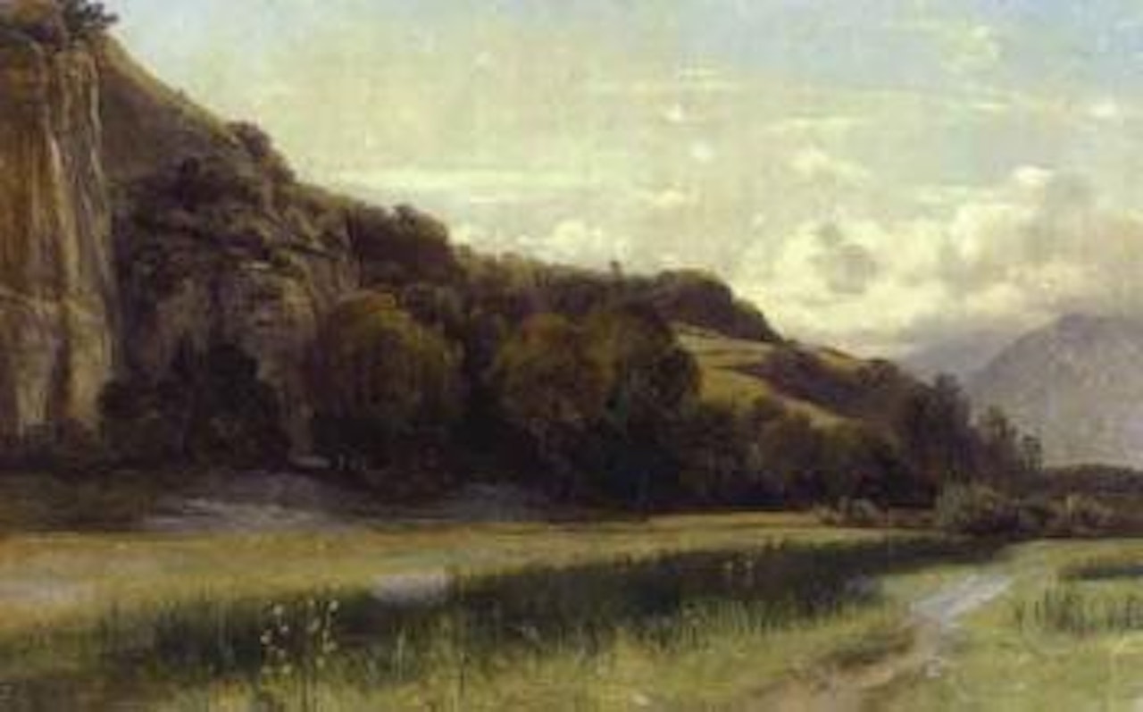 Meadow with rocky outcrop and woodland by Alexandre Calame