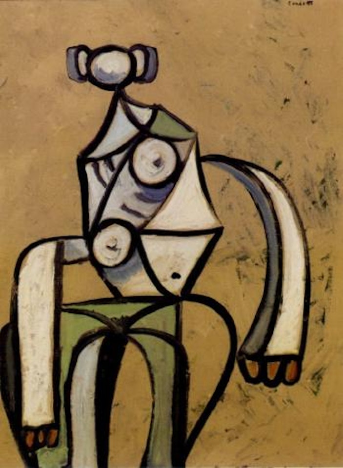 Green and white figure composition by George Condo