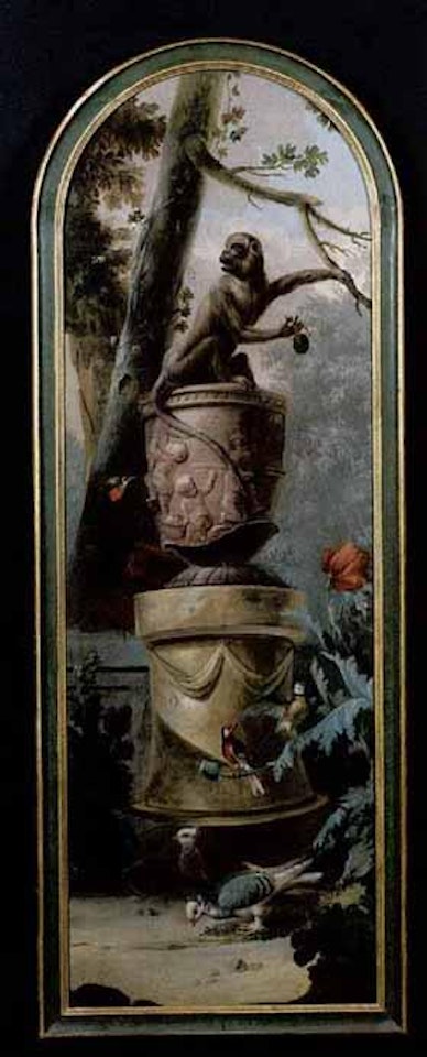 Still life with monkey. Still life with parrot by French School