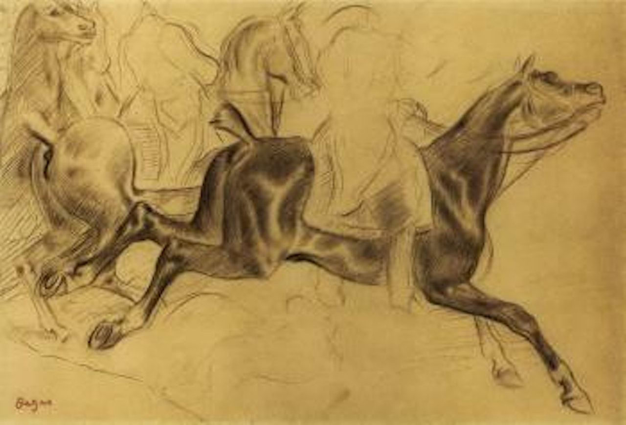 Cavaliers en habit, etude d'apres Carle Vernet's la chasse au cerf, le jour de Saint-Hubert by Edgar Degas