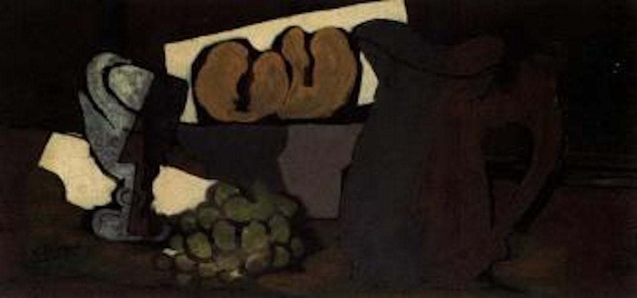 Pichet, pommes, raisins et verre by Georges Braque
