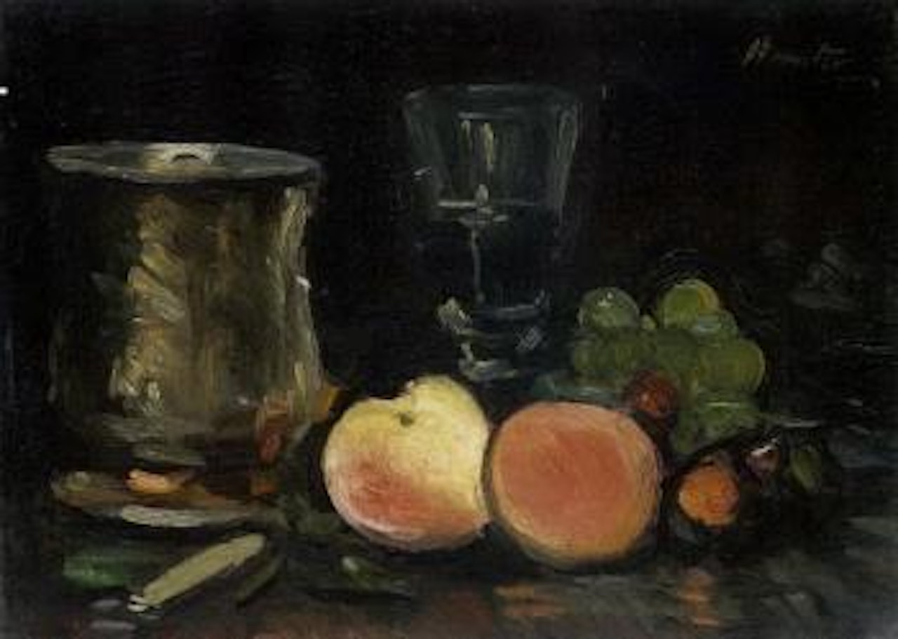 Peaches and tankard by George Leslie Hunter
