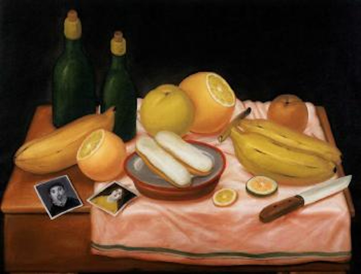 Still life with photograph by Fernando Botero