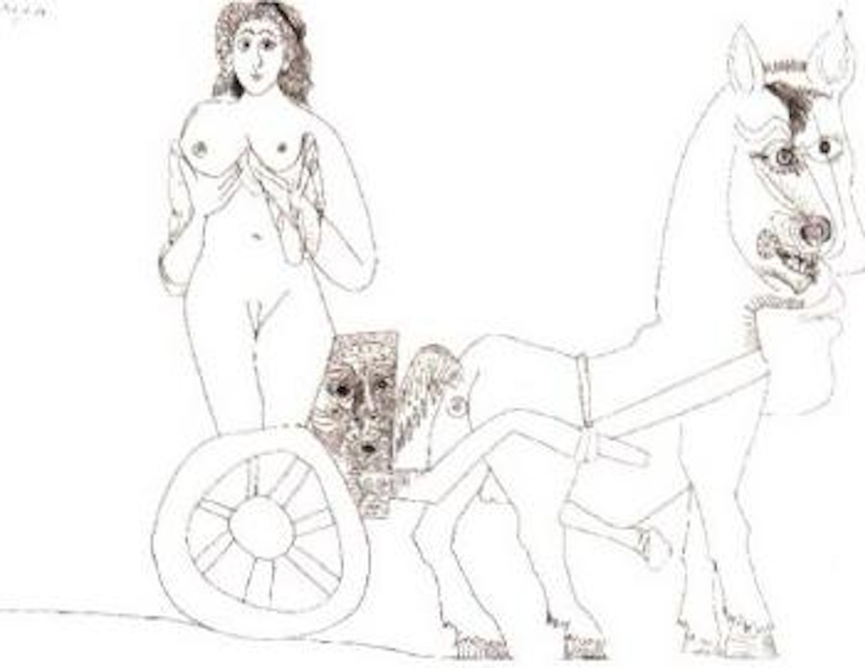 Femme sur un char romain attele a un cheval a demi humain by Pablo Picasso