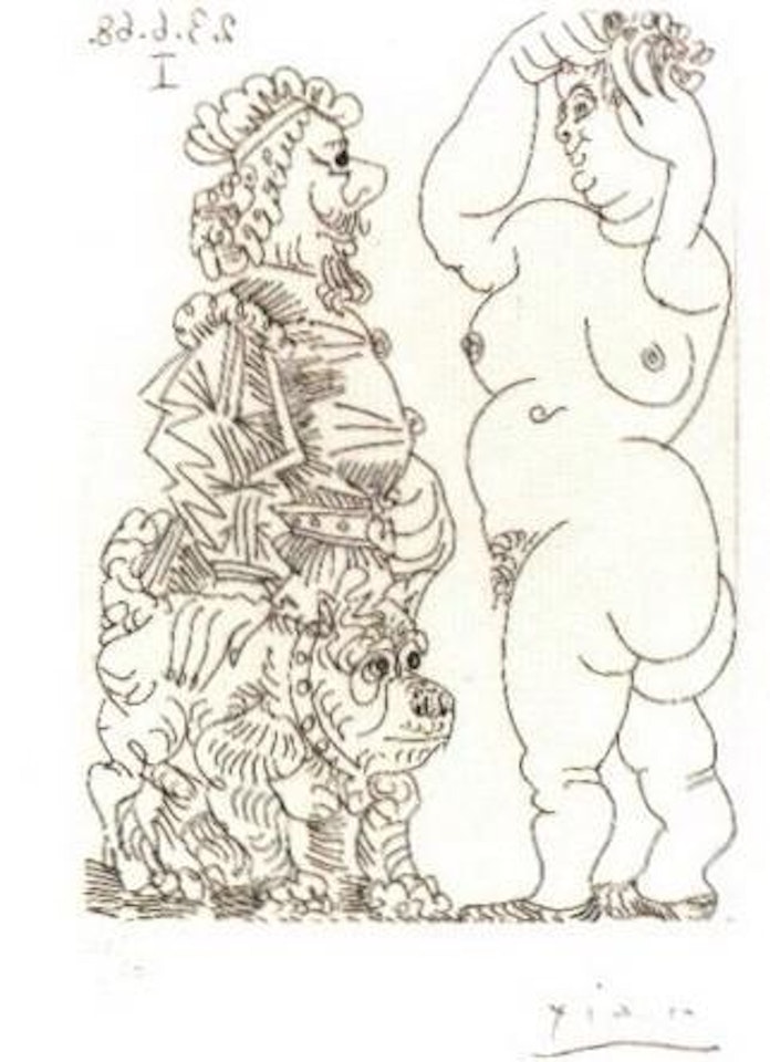 Grosse prostituee et homme au beret Rembranesque by Pablo Picasso