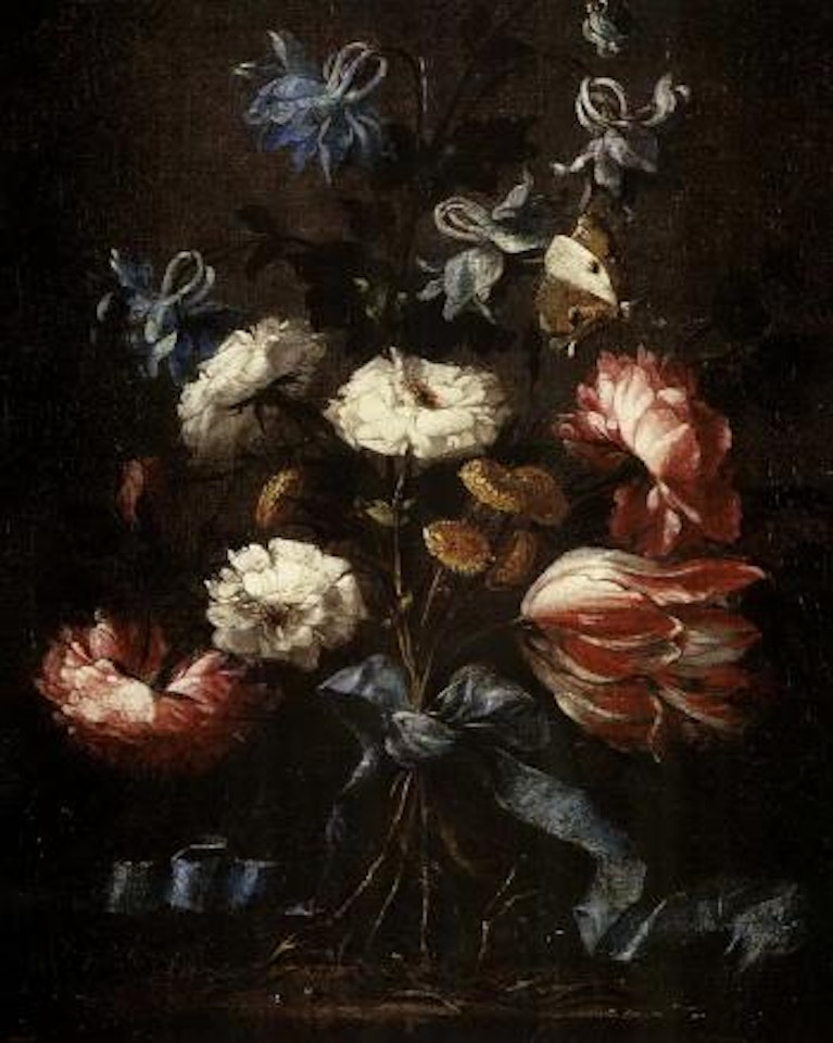 Bouquet de fleurs retenu par un noeud bleu by Juan de Arellano