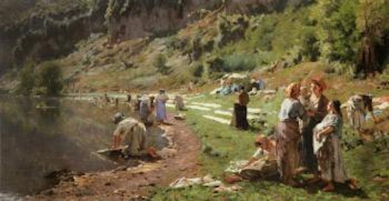 Washerwomen by the banks of a river by Carlo Brancaccio