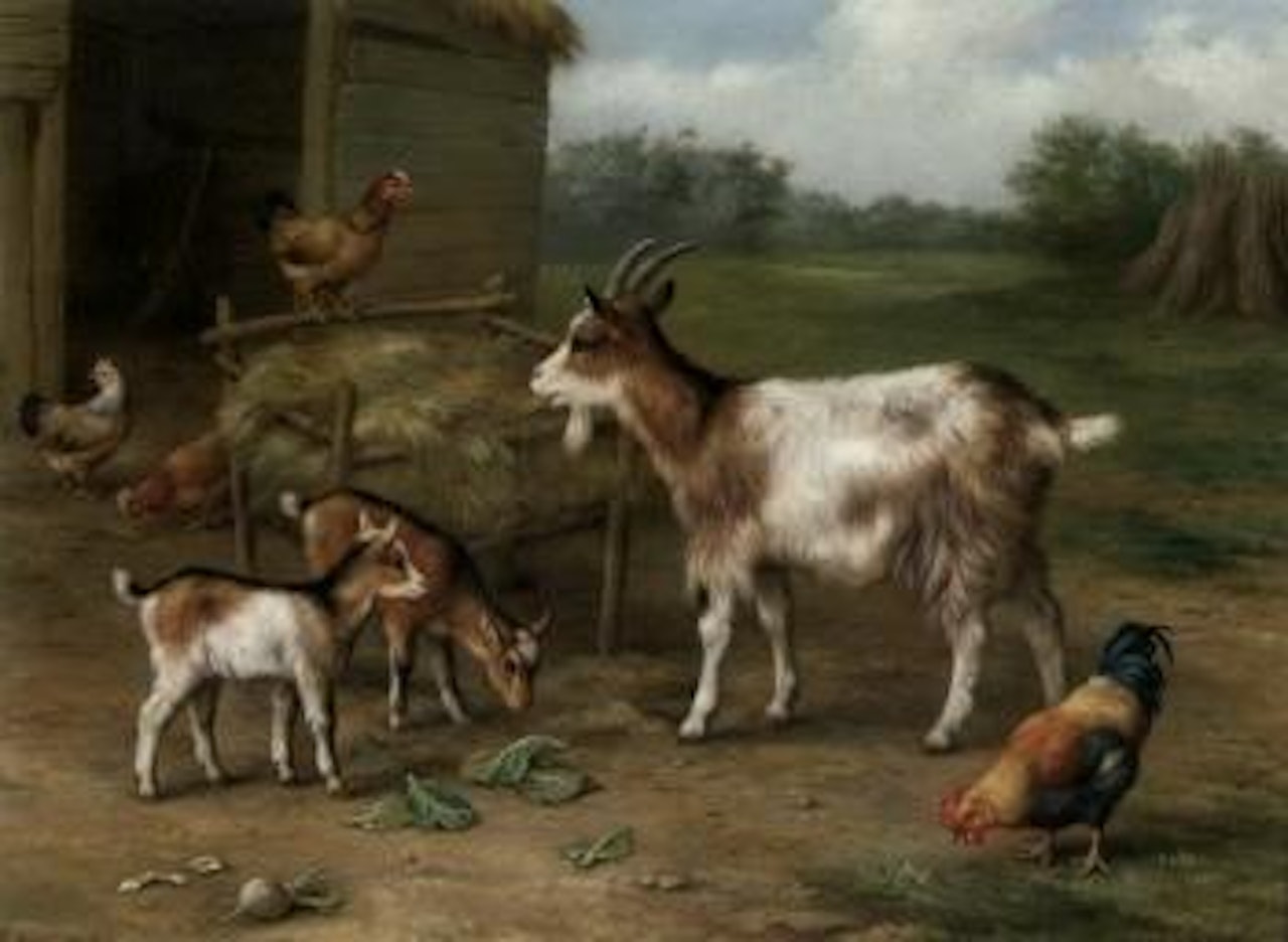 Mother goat with her kids by Edgar Hunt