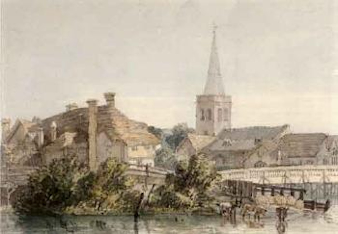 Marlow, Buckinghamshire, from across the river Thames by Thomas Girtin