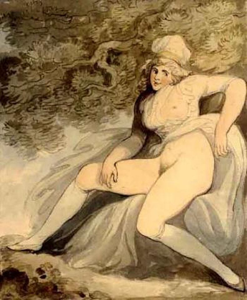 Lady under a tree by Thomas Rowlandson