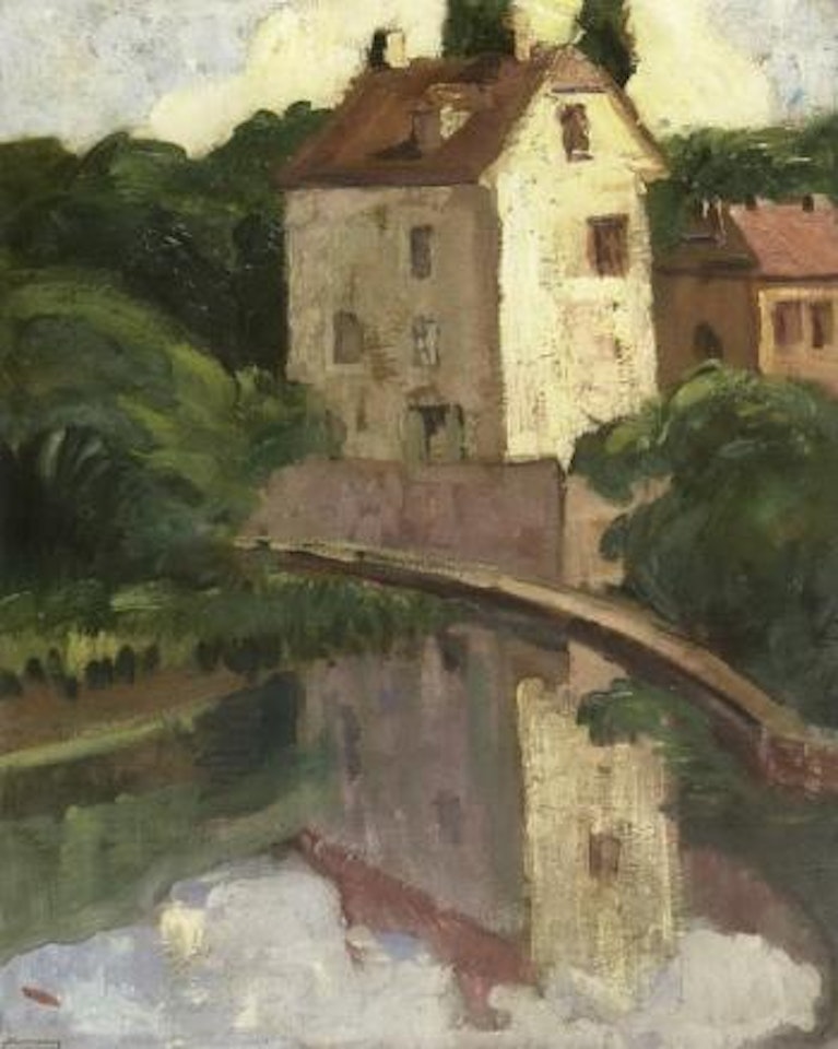 Mill and millpond, Crecy-En-Brie, France 1911 by Emily M Carr