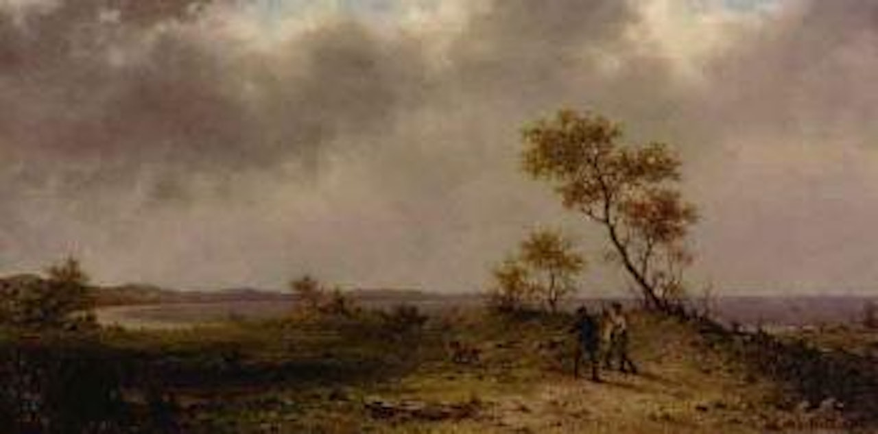 Two hunters in a landscape by Martin Johnson Heade