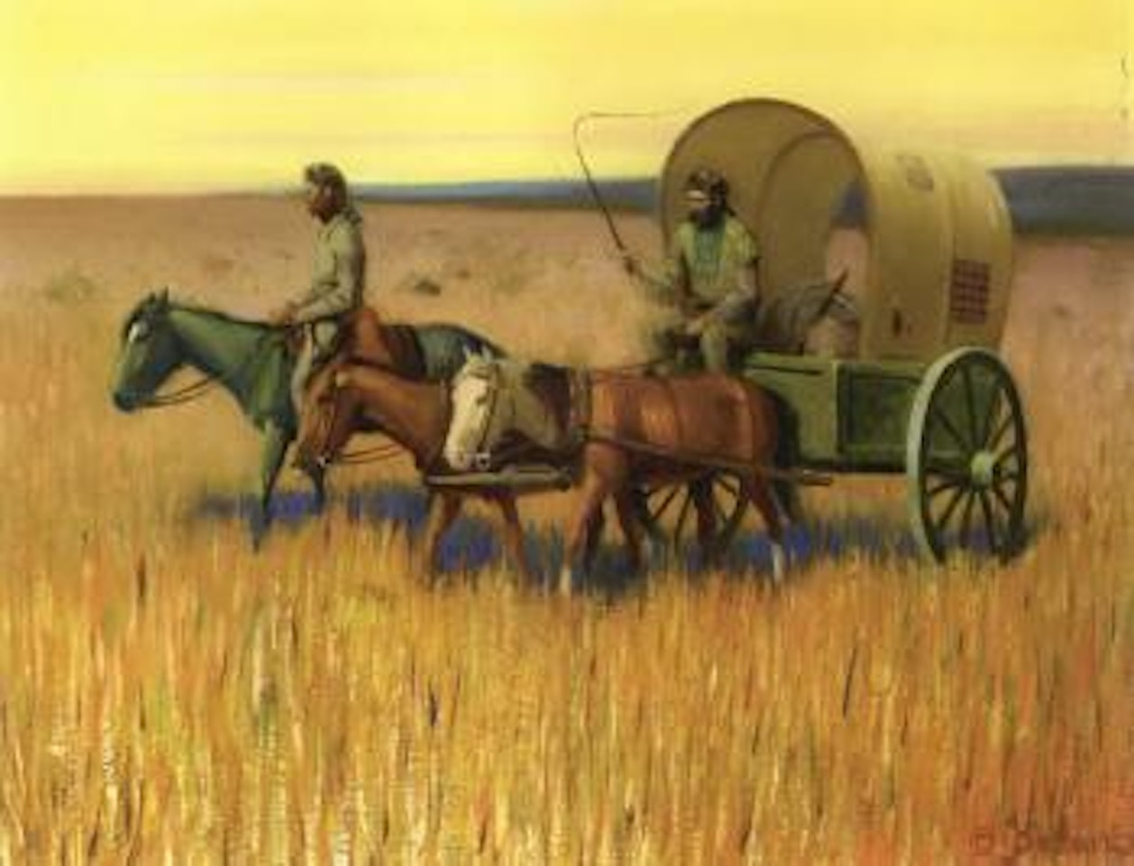 Trappers with red river cart by Gerard Curtis Delano