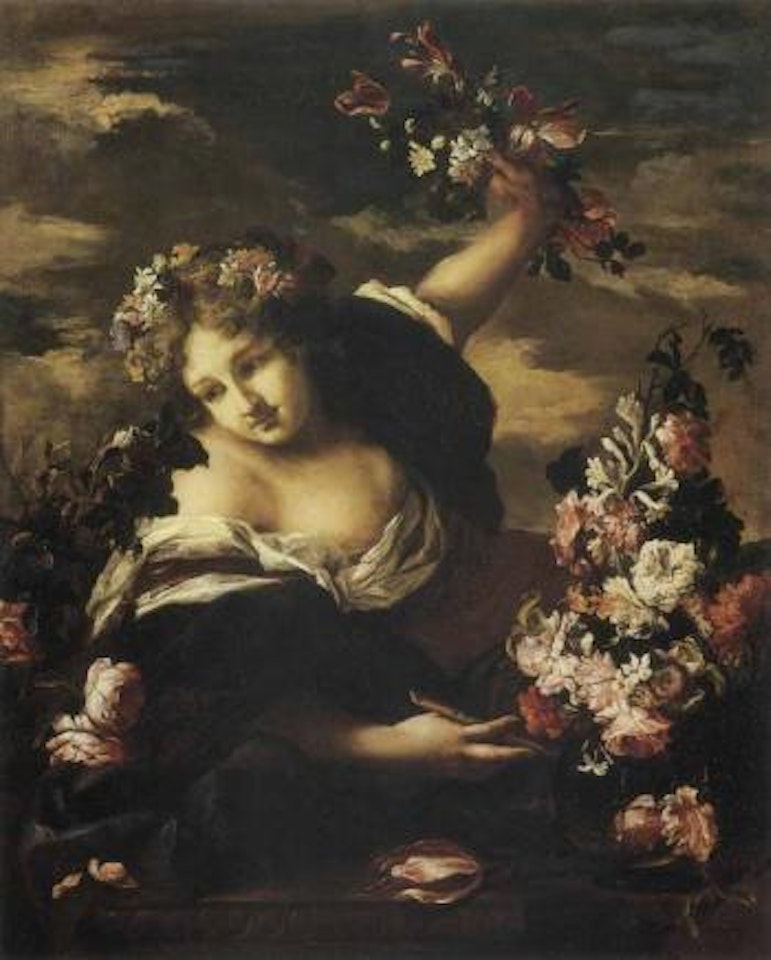 Woman with flowers and flute by Abraham Brueghel by Guillaume Courtois