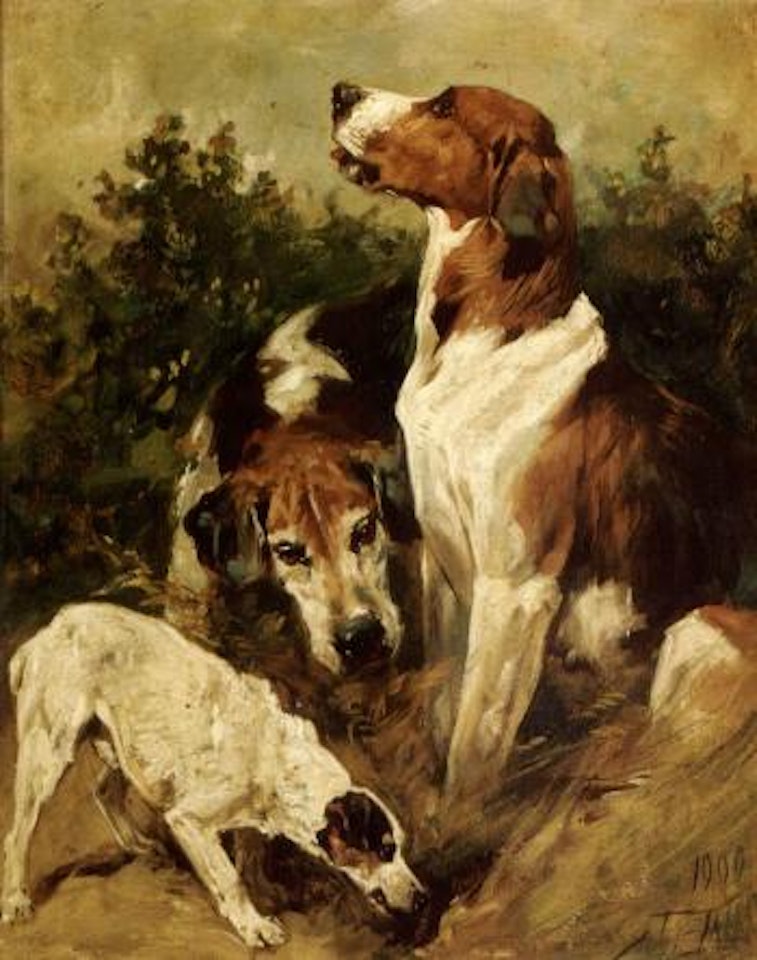 Hounds and a terrier by John Emms