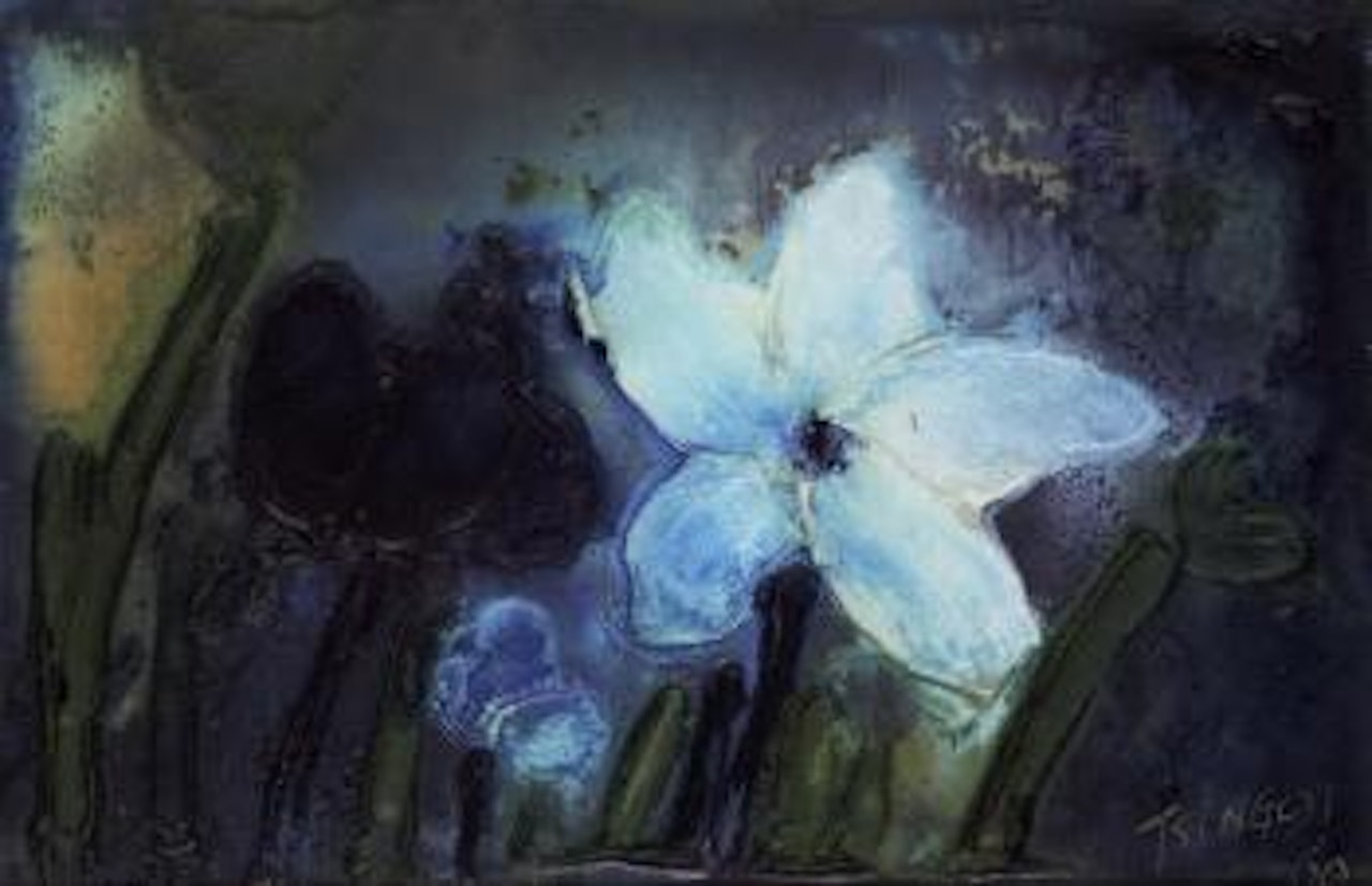 Flowers on blue background by Thanos Tsingos