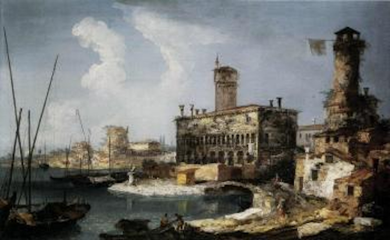 Capriccio landscape with palace and tower by Michele Marieschi