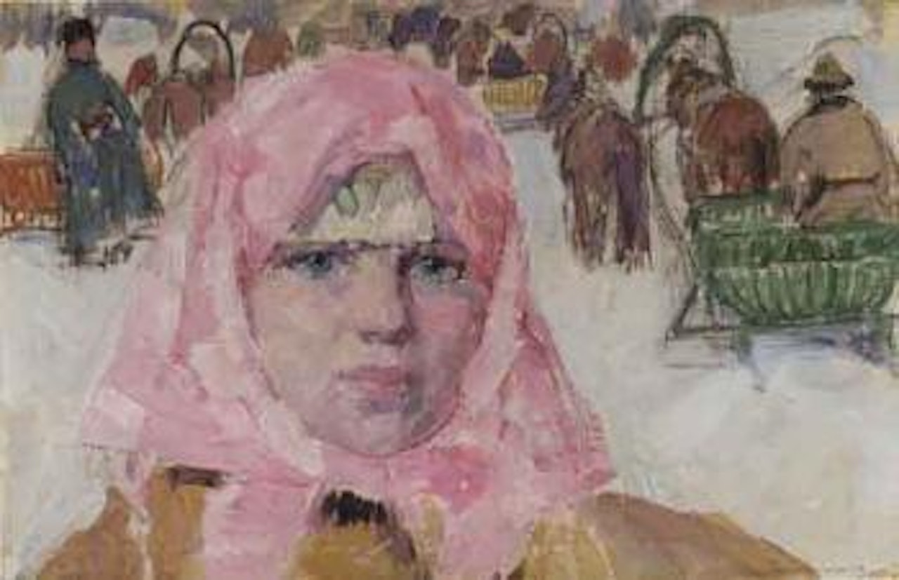 Girl in pink shawl by Leon Gaspard