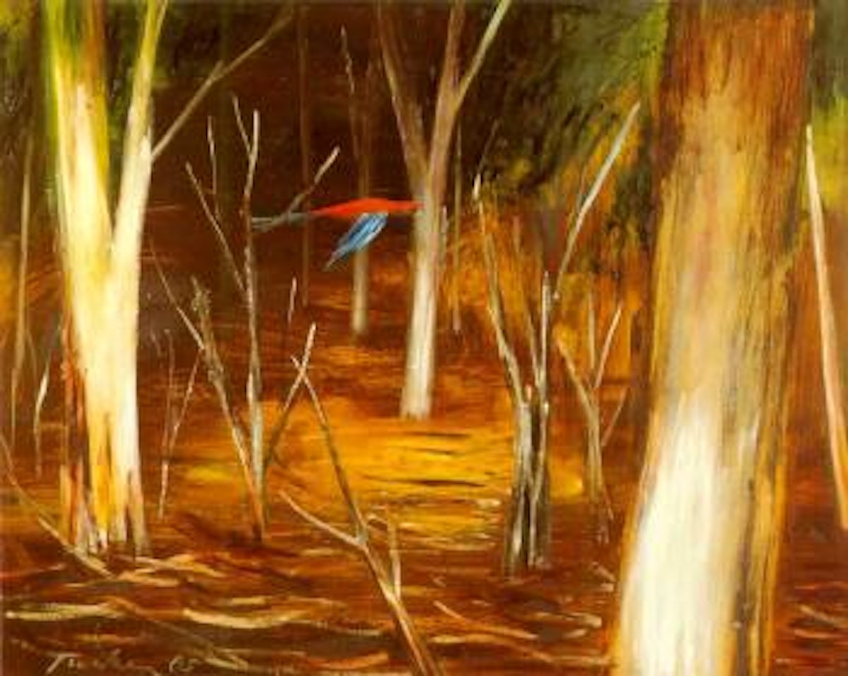 Bush and parrot by Albert Tucker