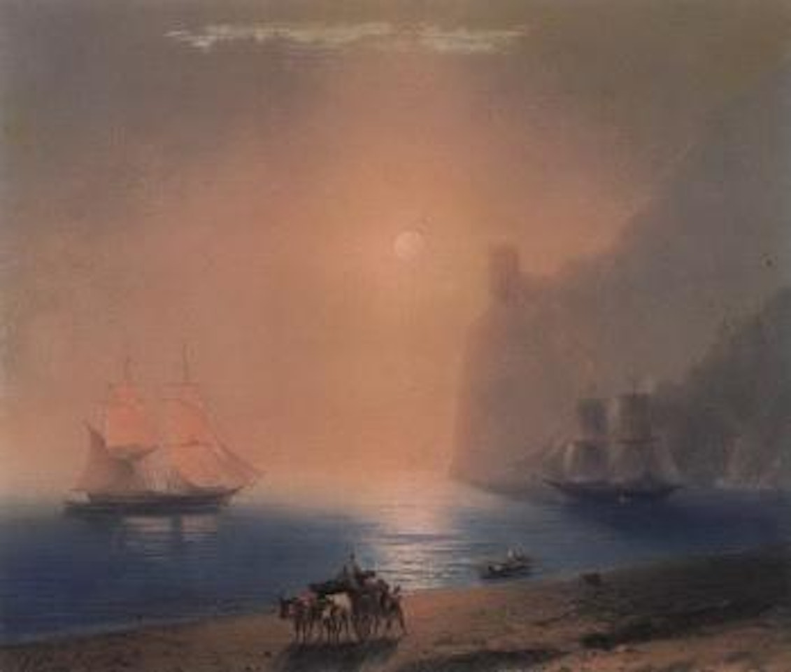Oxen cart by a bay by Ivan Konstantinovich Aivazovsky