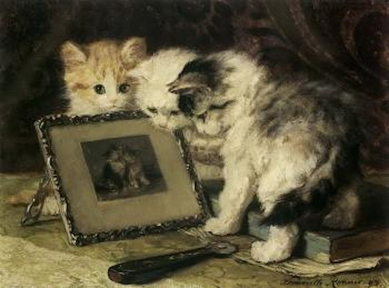 Three curious kittens by Henriette Ronner-Knip