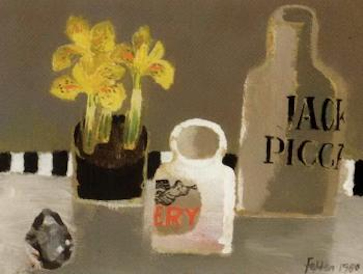 Still life with yellow irises by Mary Fedden