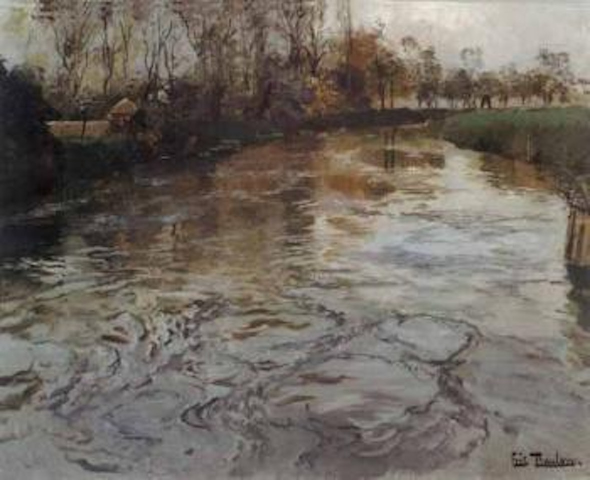French autumn landscape with river by Fritz Thaulow