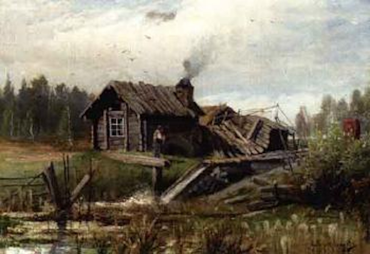 Outside the cottage by Anshelm Schultzberg