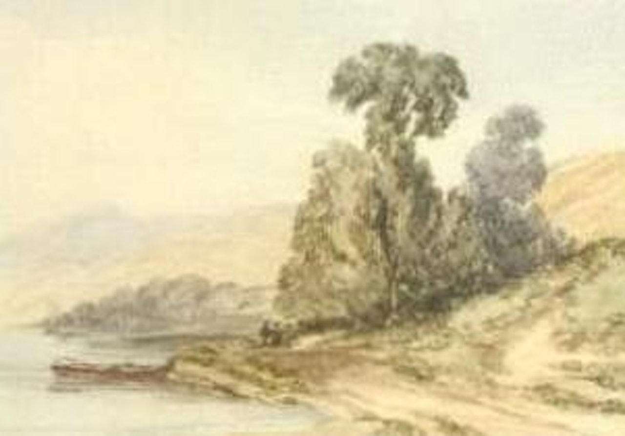 Figures by a river by William Callow