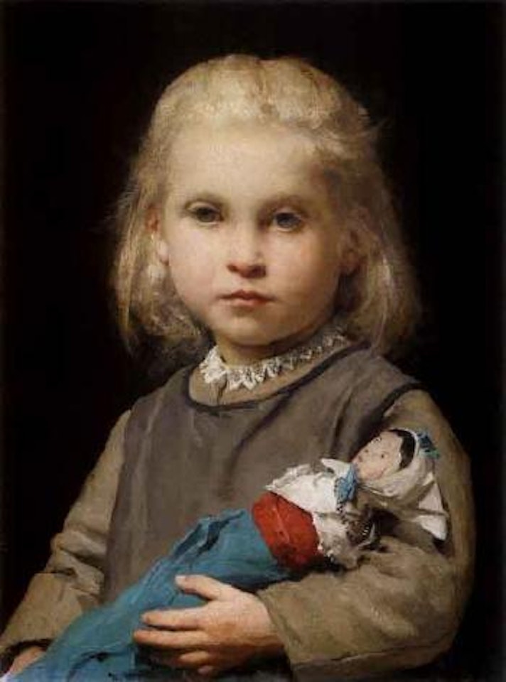 Girl with puppet by Albert Anker