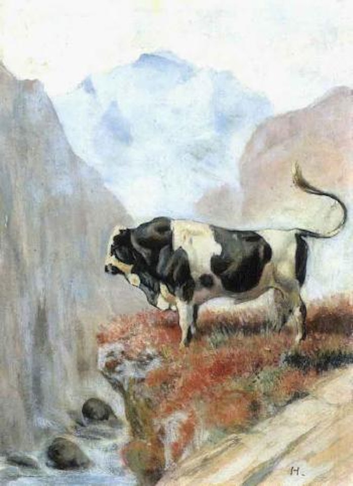 Bull with Jungfrau in background by Ferdinand Hodler