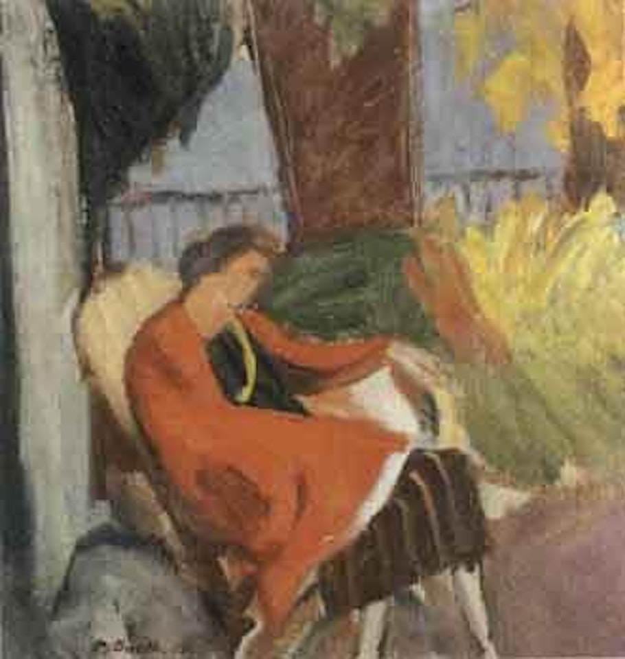 Woman with red shawl by Paul Basilius Barth
