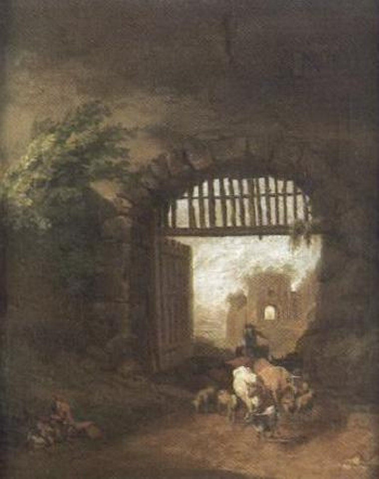 Herder driving cattle through gate by Francesco Giuseppe Casanova