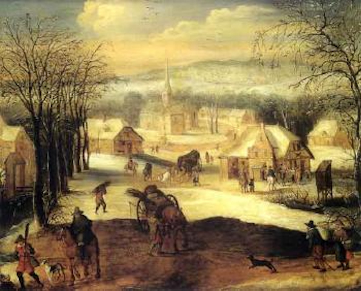 Village covered in snoww by Flemish School