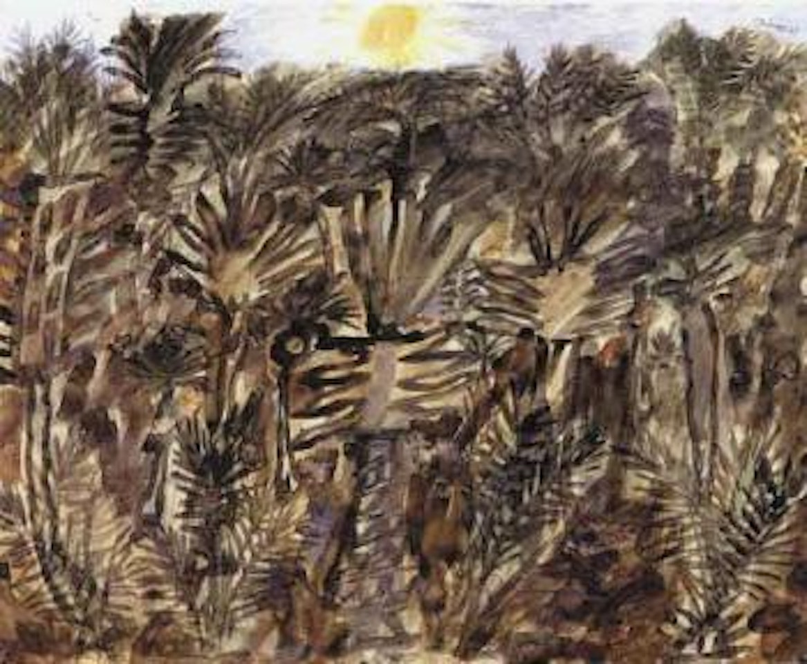 Palmeraie avec petit soleil jaune by Jean Dubuffet