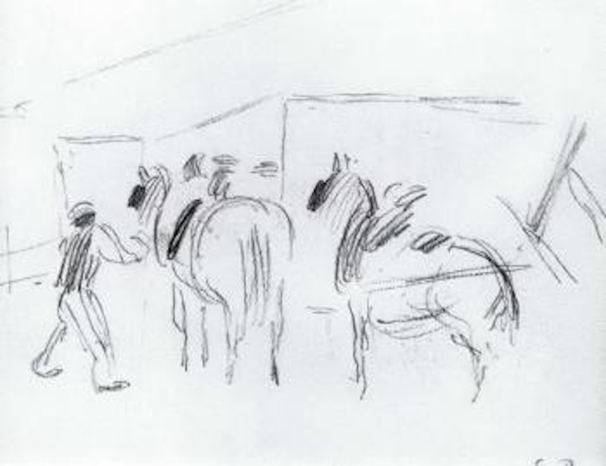 Homme de ferme aupres de deux chevaux by Camille Pissarro