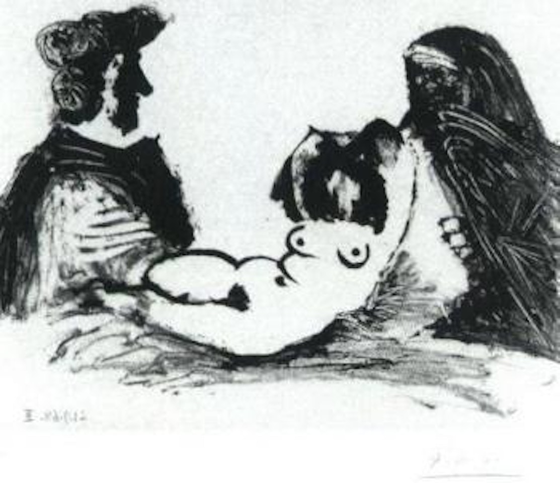 Celestine, client et petite maja nue sans visage by Pablo Picasso