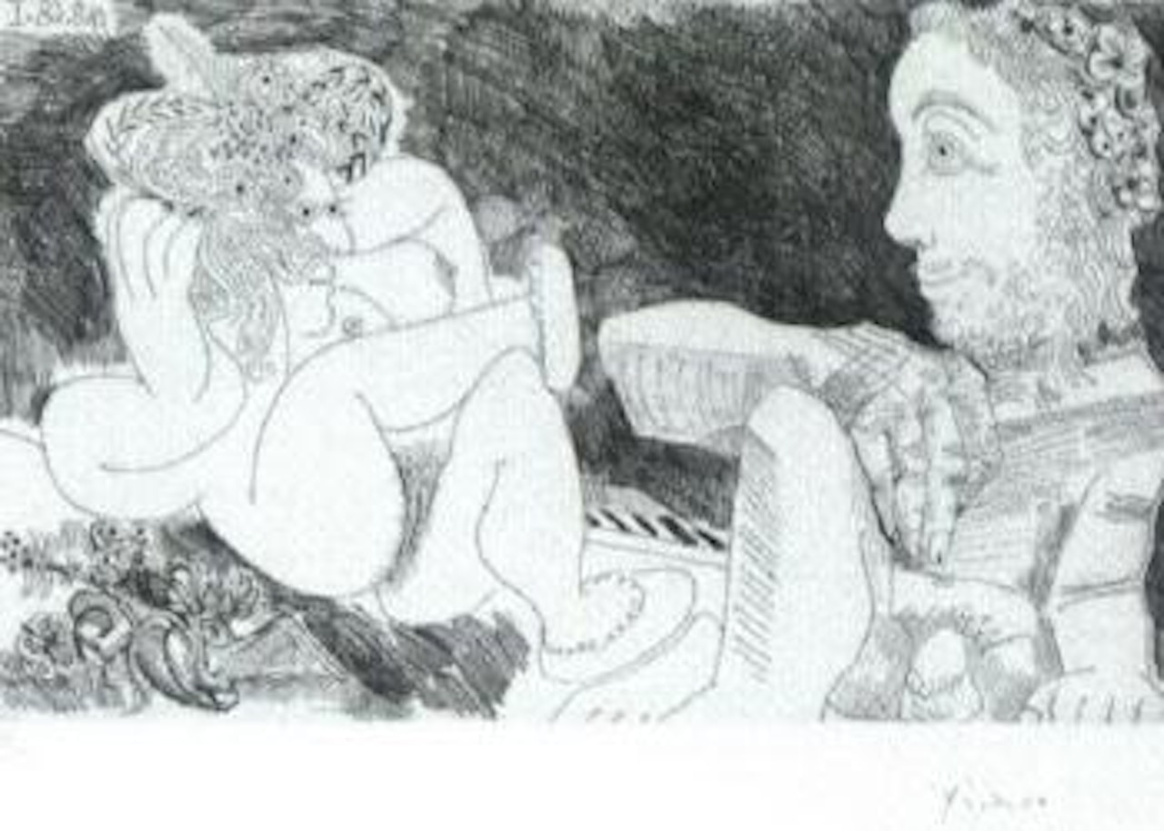 Au jardin, Odalisque en Pantoufles au chapeau, avec des fleurs by Pablo Picasso